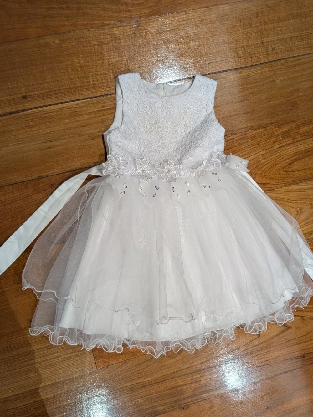 Girl's White Dress Crochet & Chiffon Gown